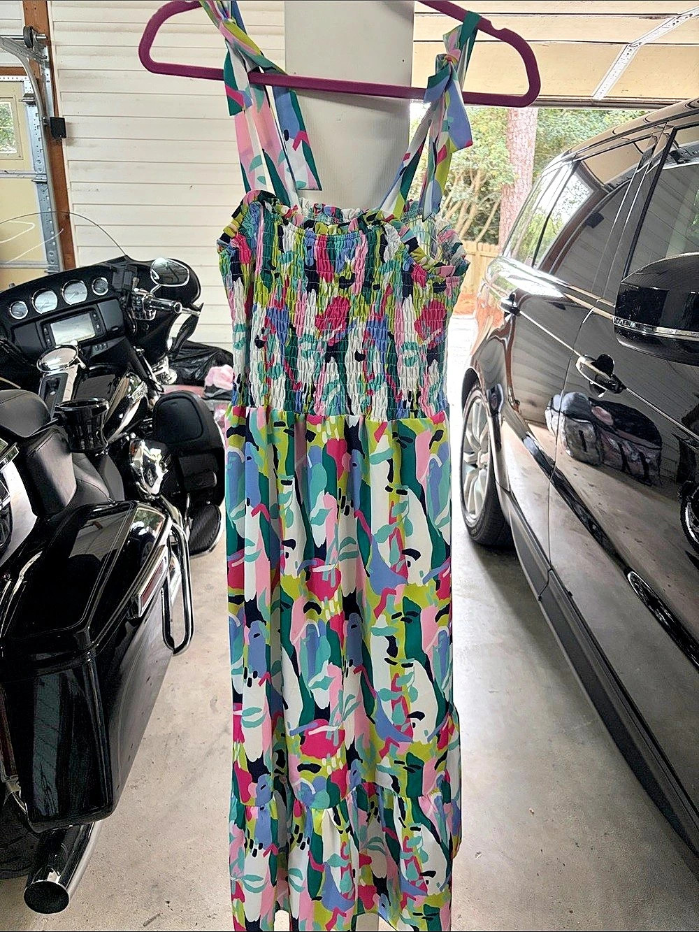 Lilly Pulitzer Athyn Smocked Maxi Dress Green & Pink